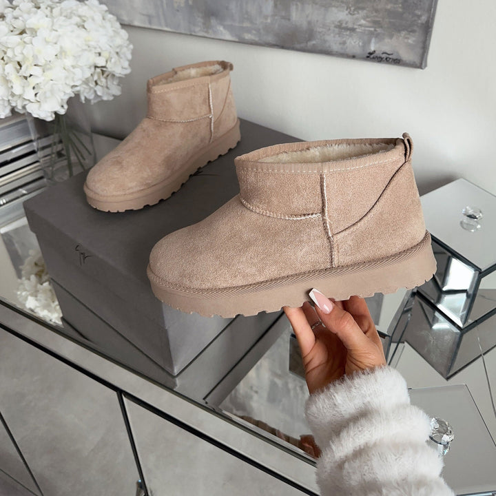 Agathe | Bottines fourrées beiges véganes