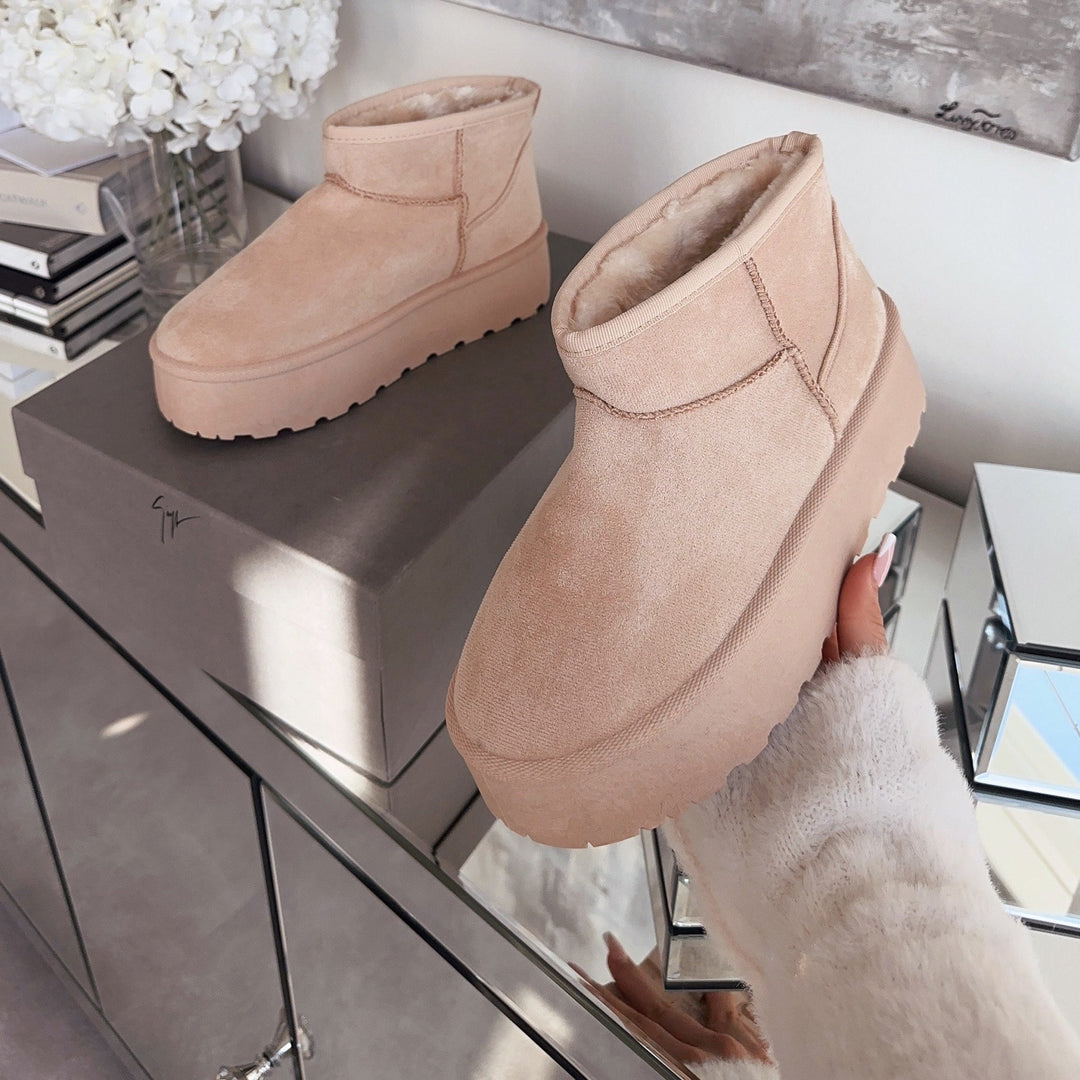 Rosalie | Bottines fourrées beiges à plateforme