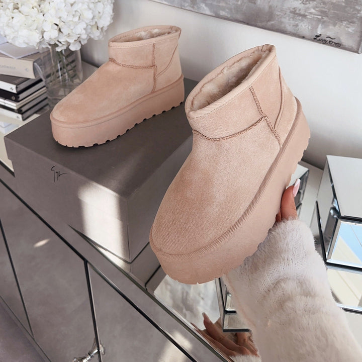 Rosalie | Bottines fourrées beiges à plateforme