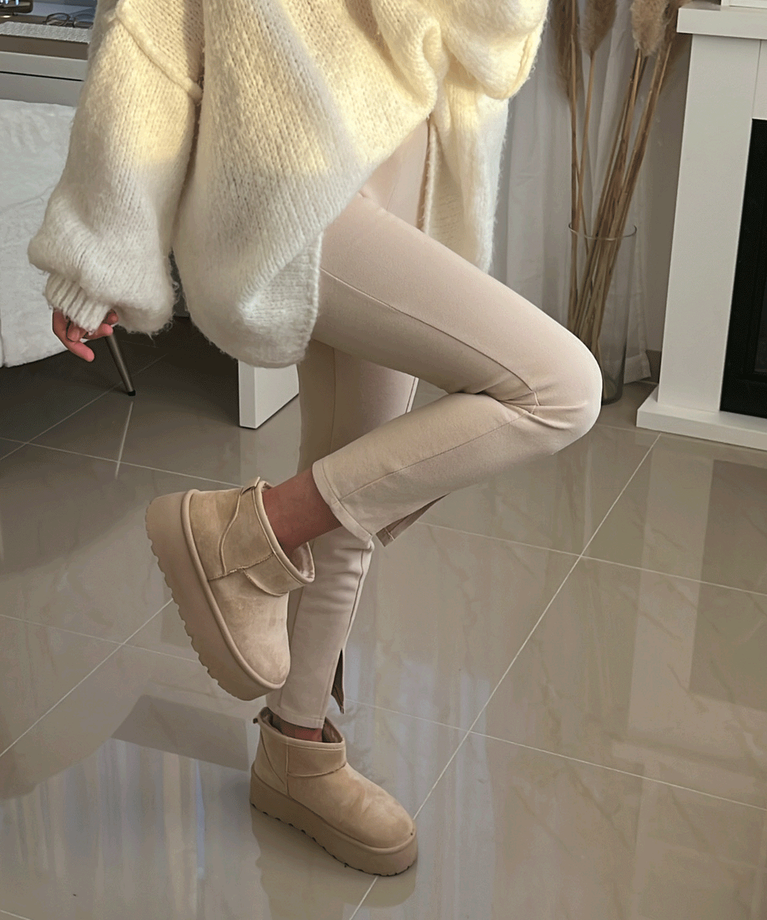 Rosalie | Bottines fourrées beiges à plateforme