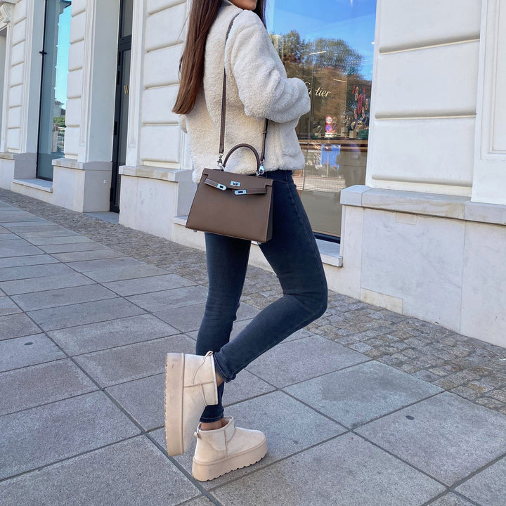 Rosalie | Bottines fourrées beiges à plateforme