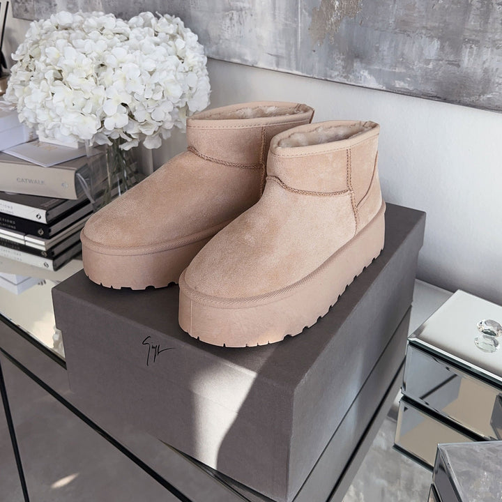 Rosalie | Bottines fourrées beiges à plateforme