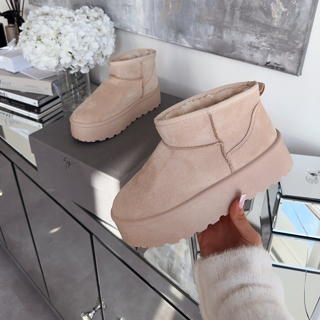 Rosalie | Bottines fourrées beiges à plateforme