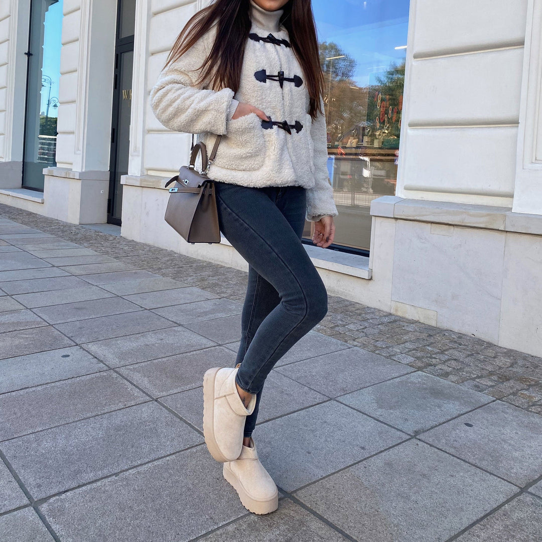Rosalie | Bottines fourrées beiges à plateforme
