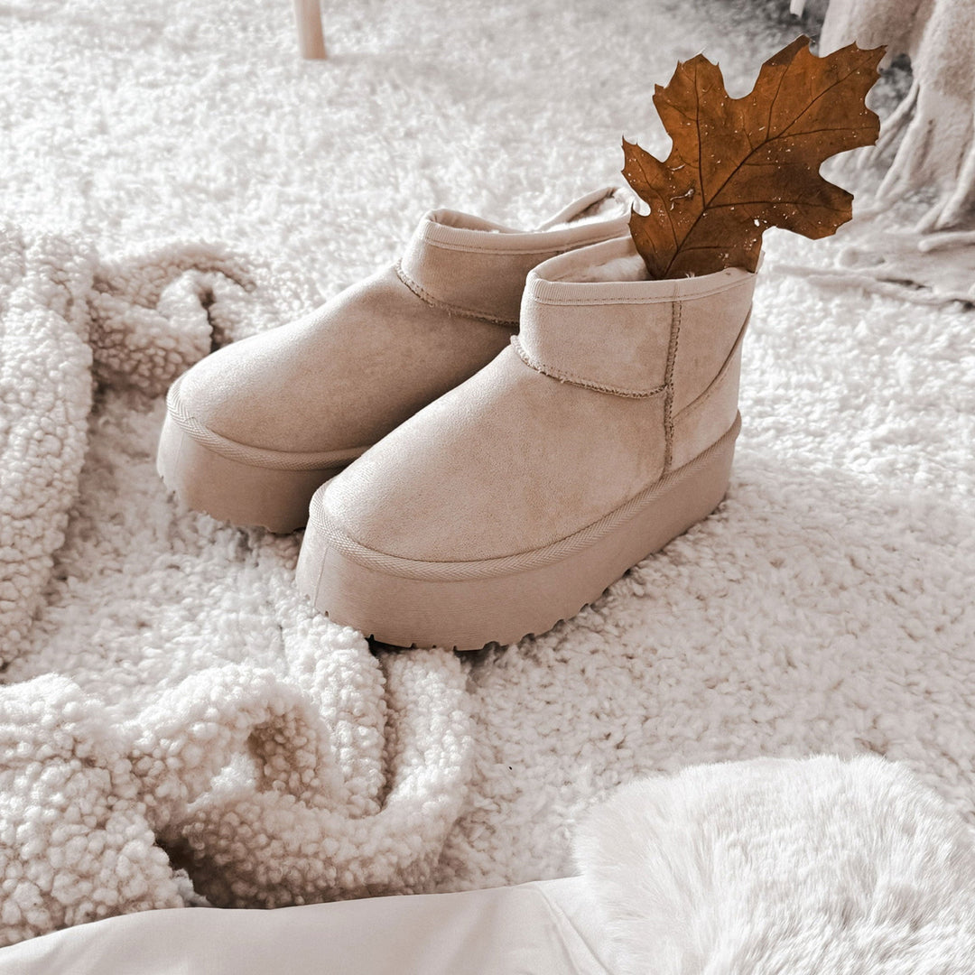 Rosalie | Bottines fourrées beiges à plateforme