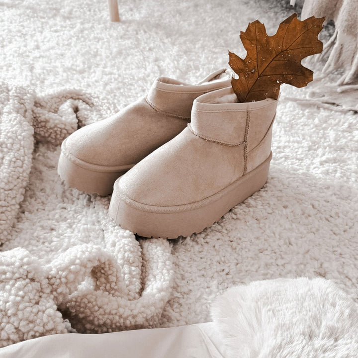 Rosalie | Bottines fourrées beiges à plateforme