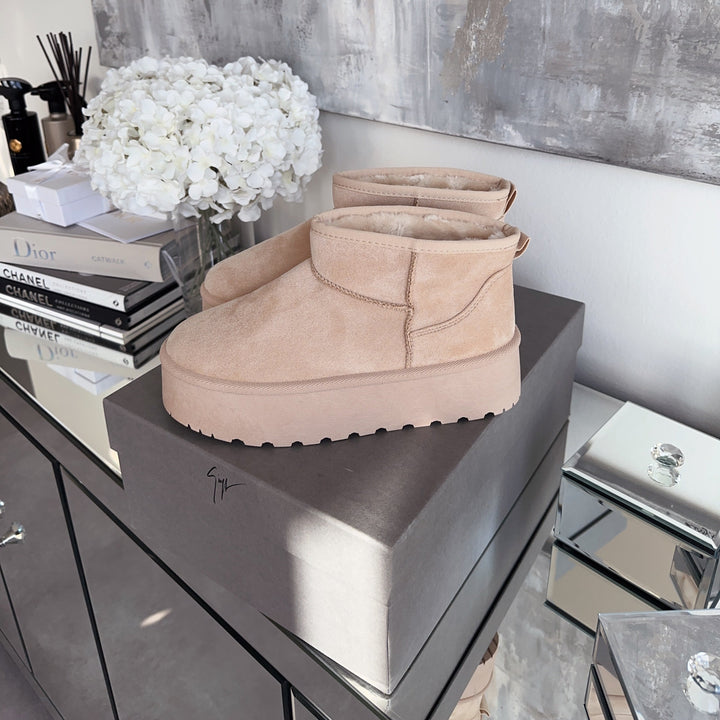 Rosalie | Bottines fourrées beiges à plateforme