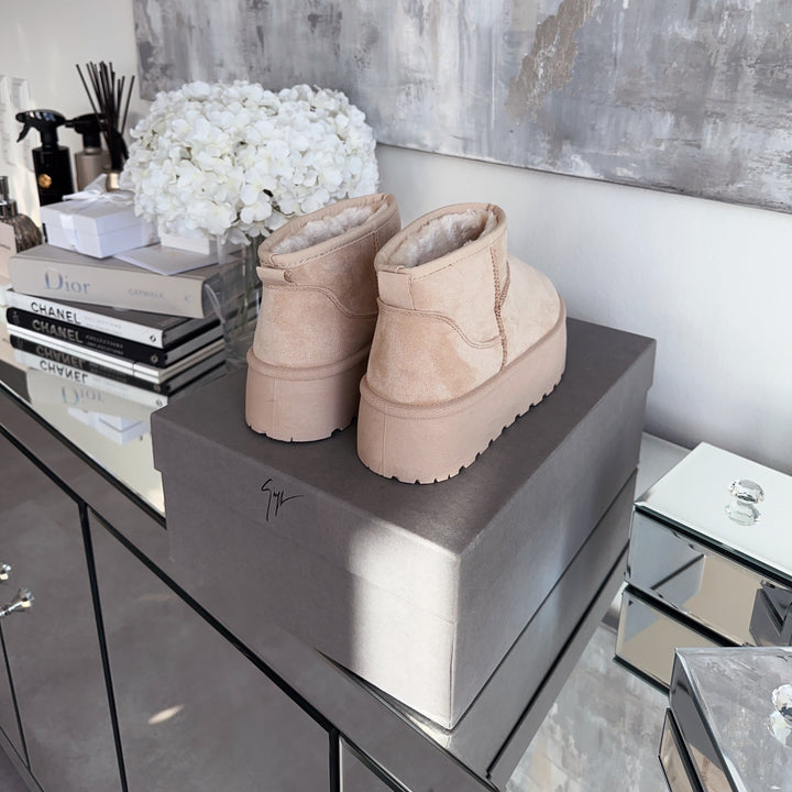 Rosalie | Bottines fourrées beiges à plateforme