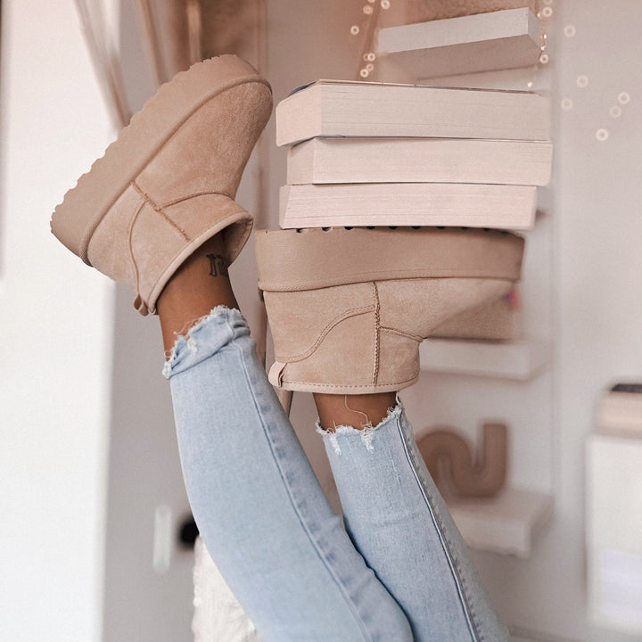 Rosalie | Bottines fourrées beiges à plateforme
