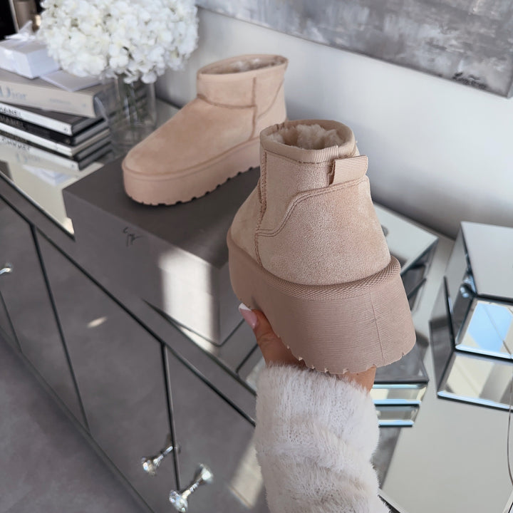 Rosalie | Bottines fourrées beiges à plateforme