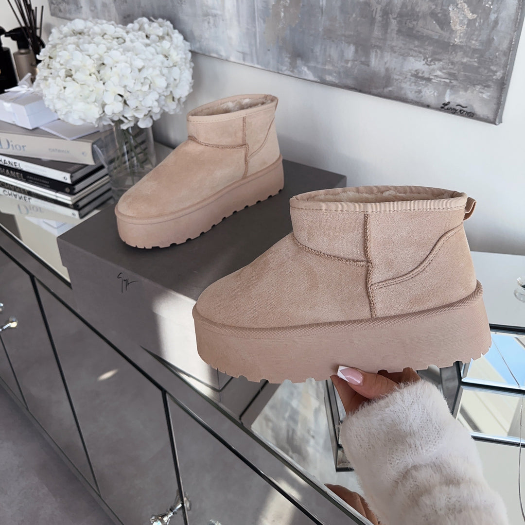 Rosalie | Bottines fourrées beiges à plateforme