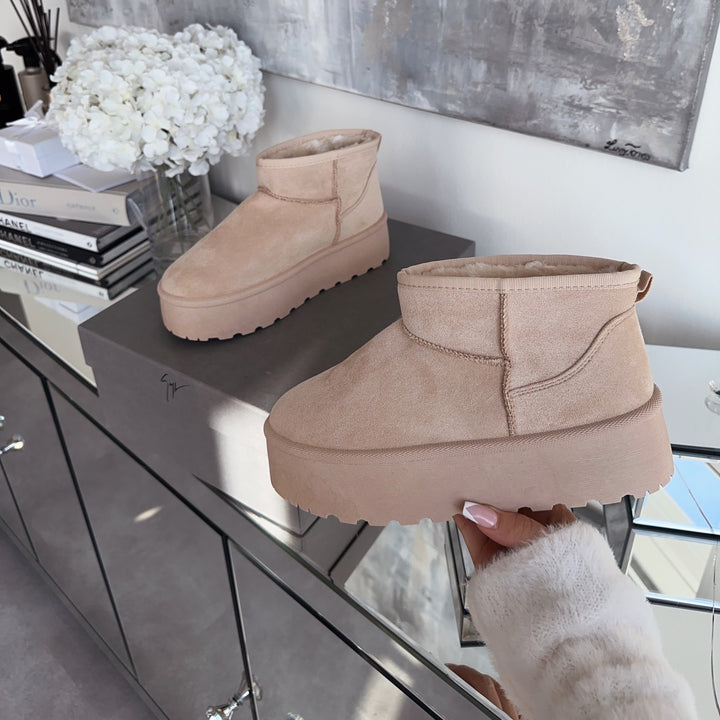 Rosalie | Bottines fourrées beiges à plateforme