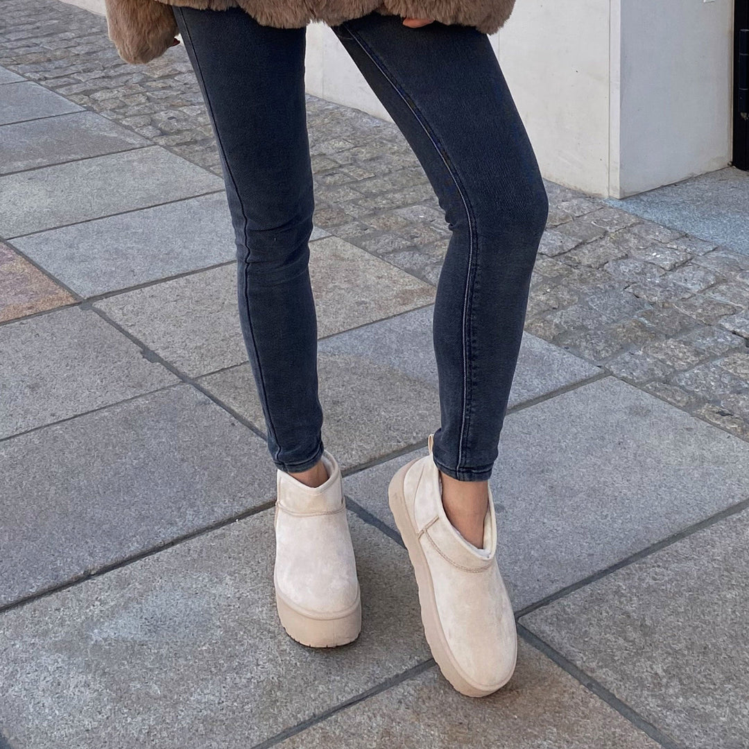 Rosalie | Bottines fourrées beiges à plateforme