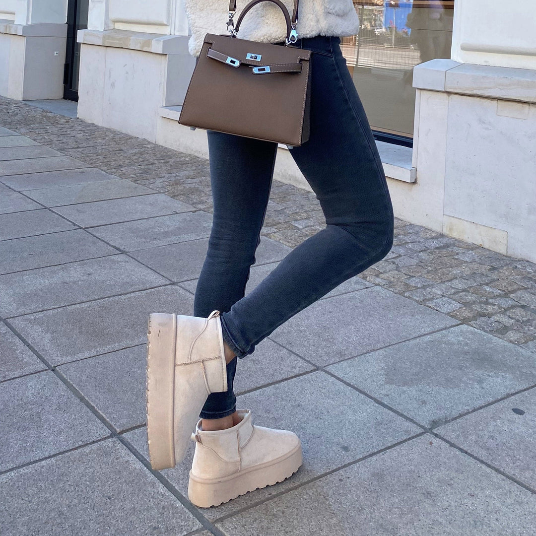 Rosalie | Bottines fourrées beiges à plateforme