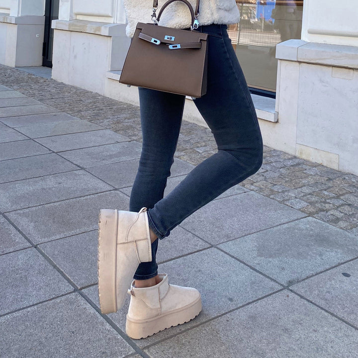Rosalie | Bottines fourrées beiges à plateforme