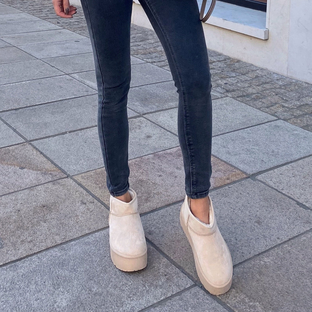 Rosalie | Bottines fourrées beiges à plateforme