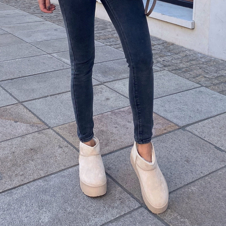 Rosalie | Bottines fourrées beiges à plateforme