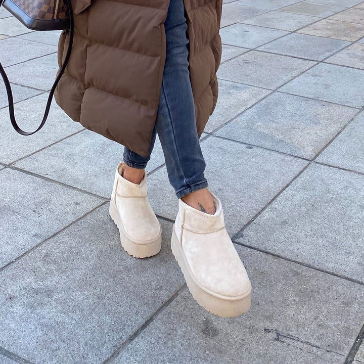 Rosalie | Bottines fourrées beiges à plateforme