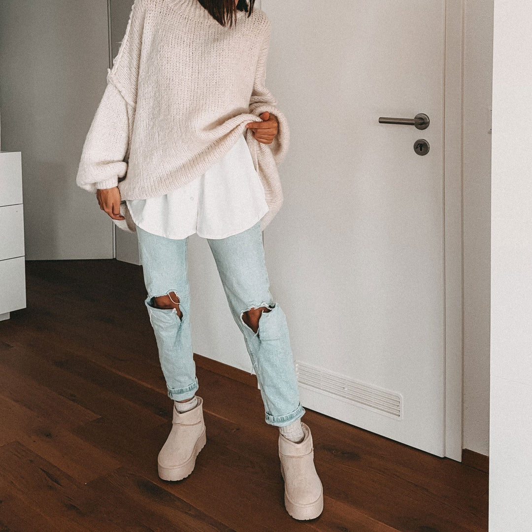 Rosalie | Bottines fourrées beiges à plateforme