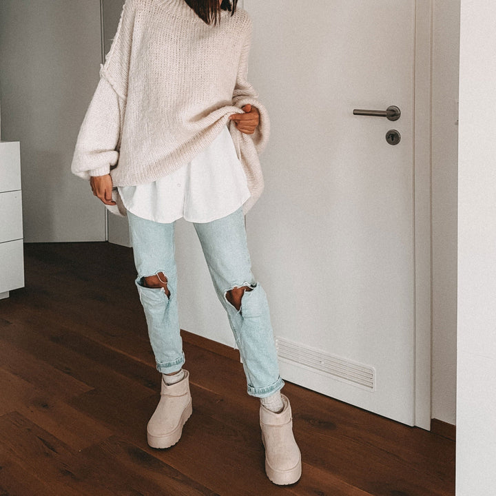 Rosalie | Bottines fourrées beiges à plateforme