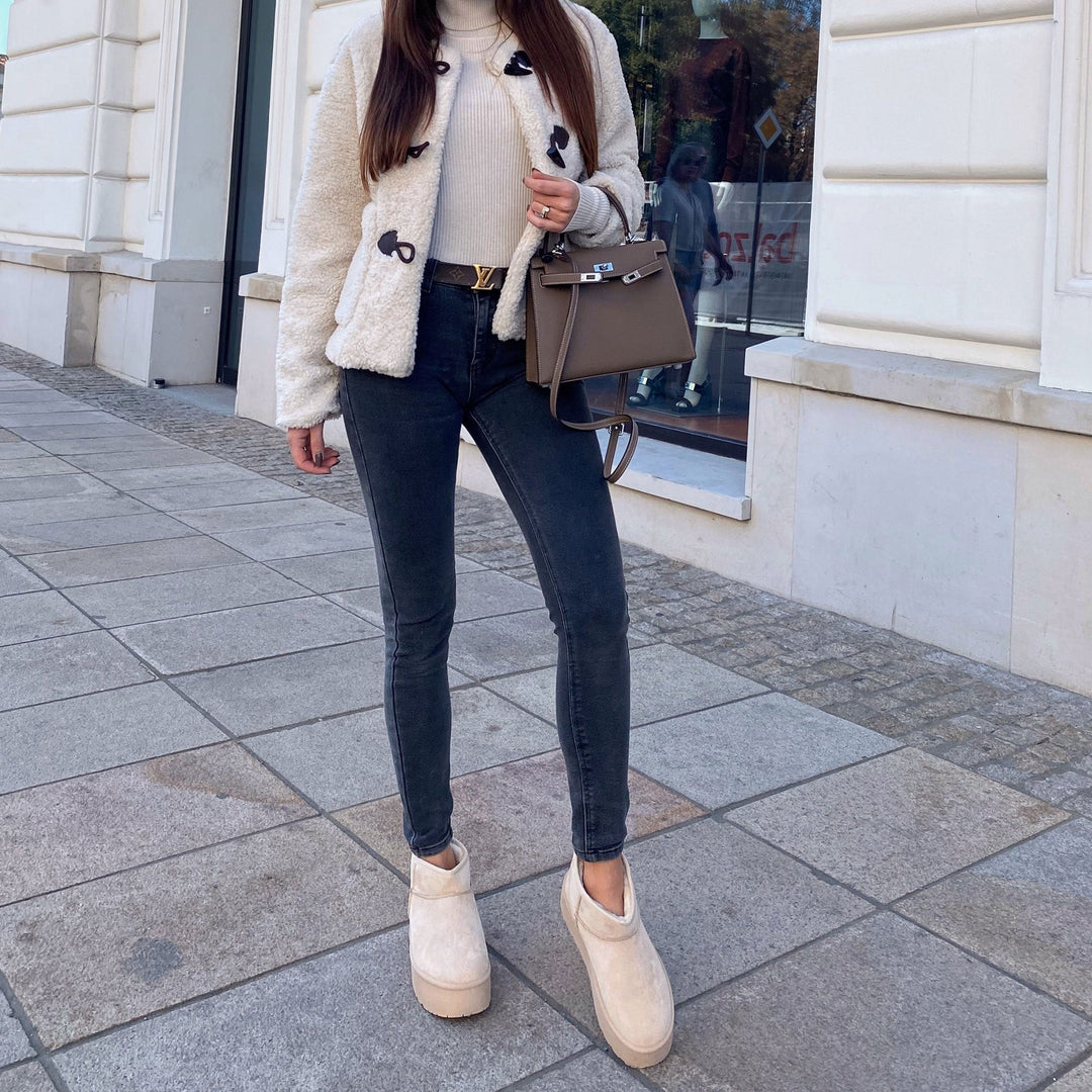 Rosalie | Bottines fourrées beiges à plateforme