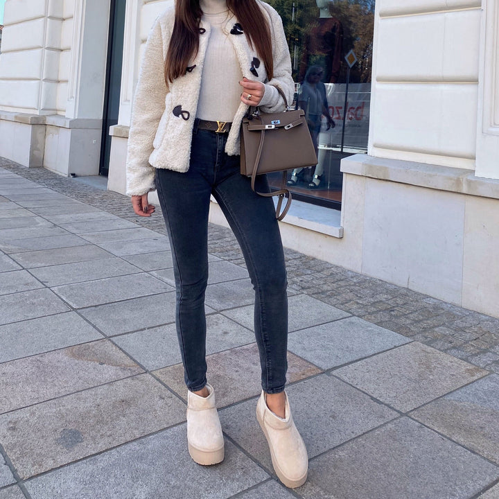 Rosalie | Bottines fourrées beiges à plateforme