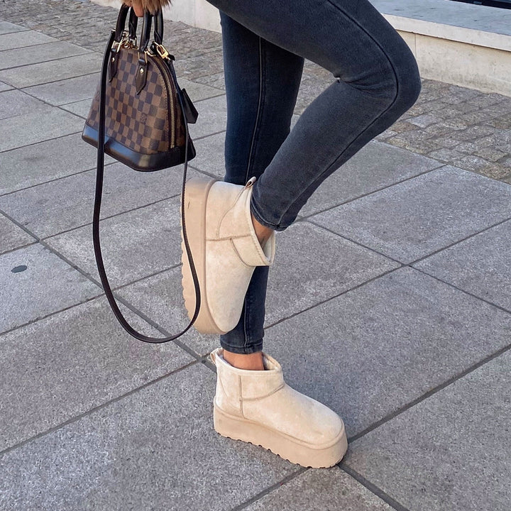 Rosalie | Bottines fourrées beiges à plateforme