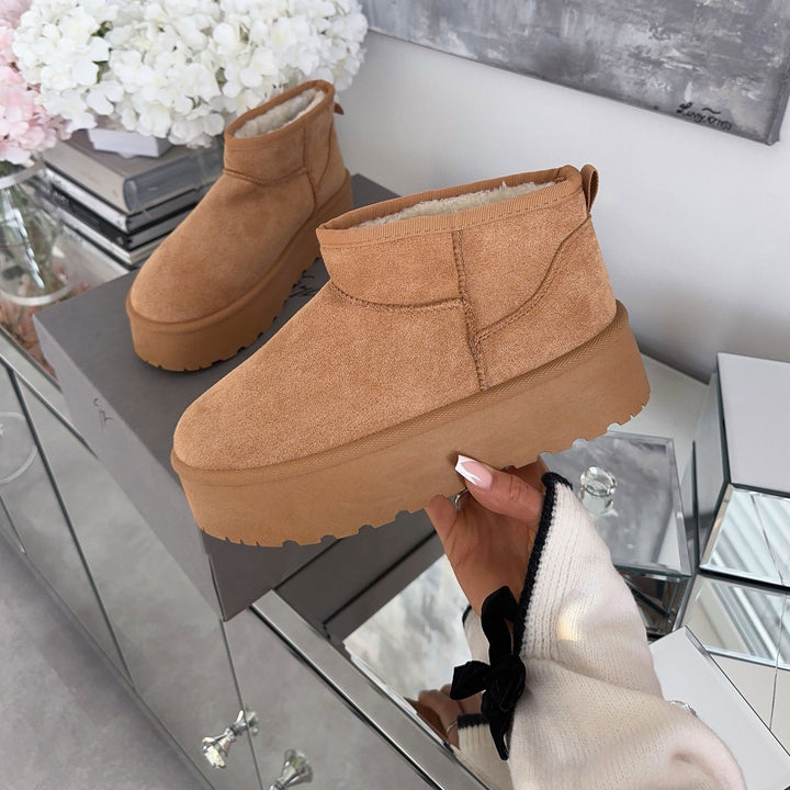 Valentine | Bottines fourrées châtaigne à plateforme
