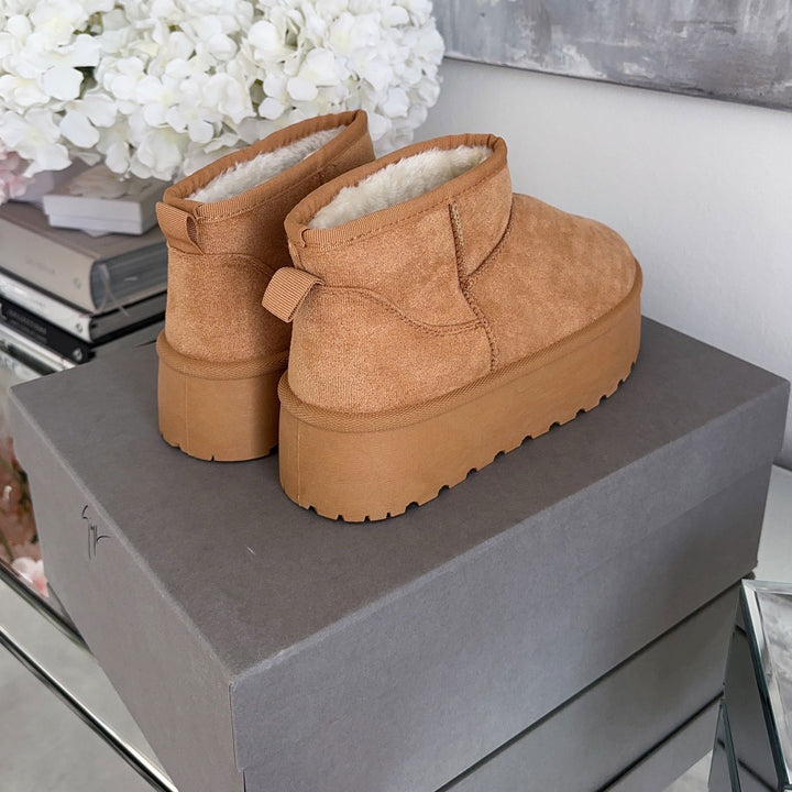 Valentine | Bottines fourrées châtaigne à plateforme