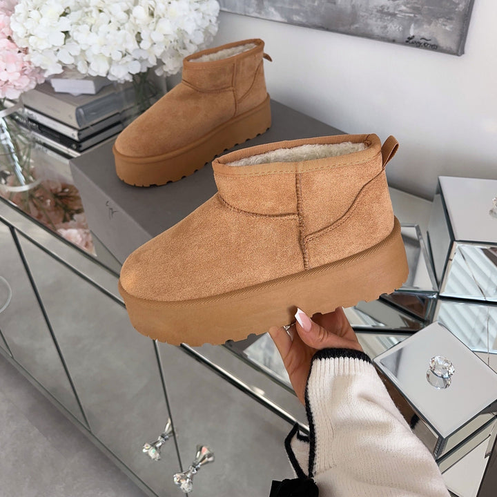 Valentine | Bottines fourrées châtaigne à plateforme