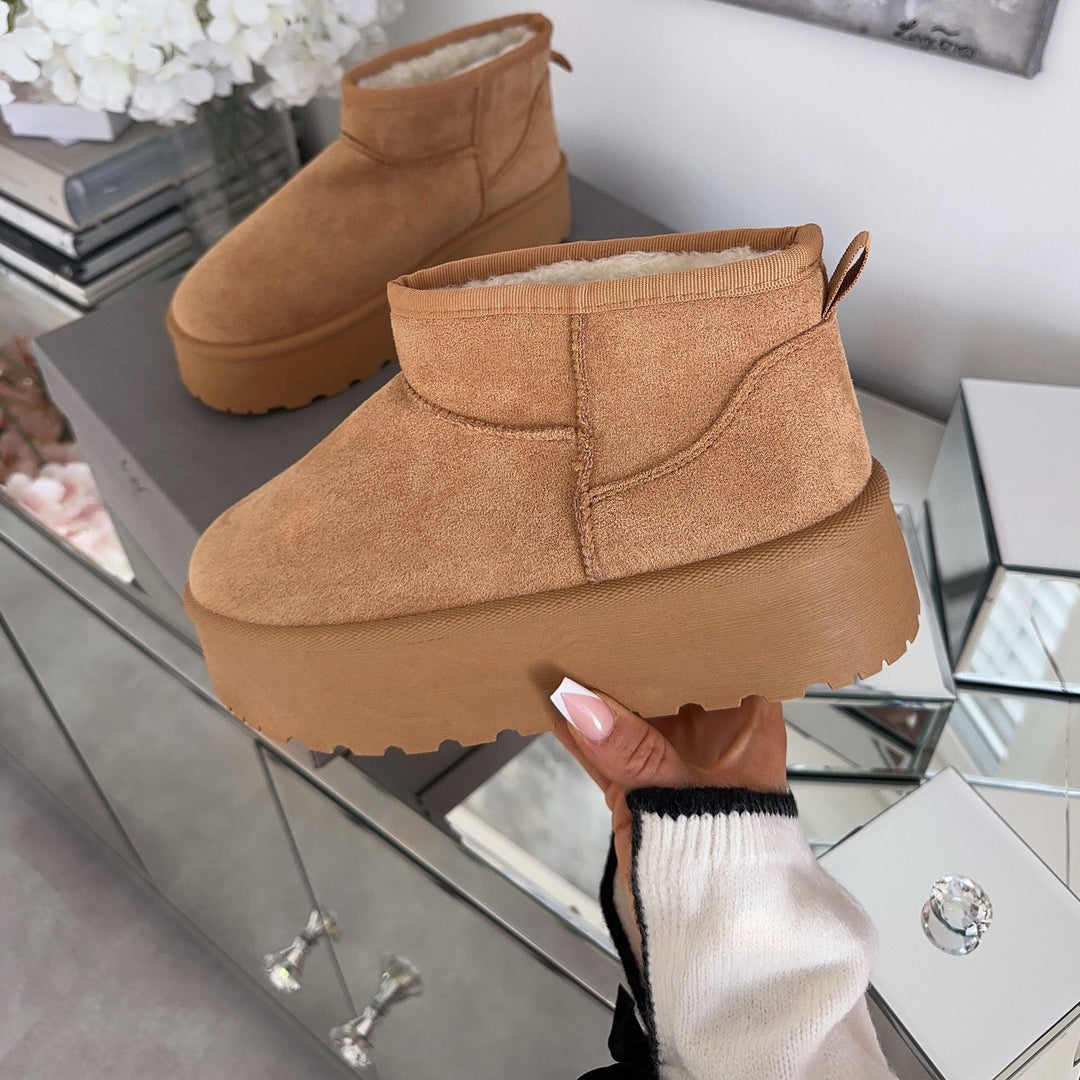 Valentine | Bottines fourrées châtaigne à plateforme