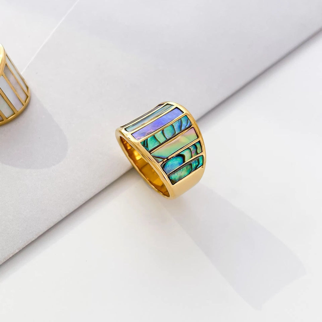 Ruban Coloré | Bague dorée avec incrustations colorées – Vue 01