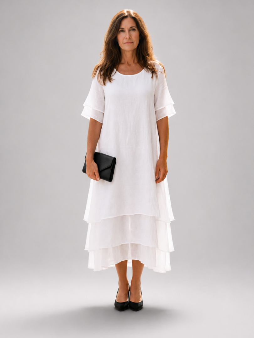 Armance — Robe longue à volants superposés, coloris Blanc
