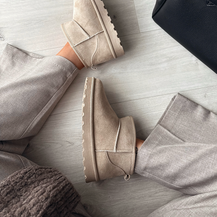 Agathe | Bottines fourrées beiges véganes