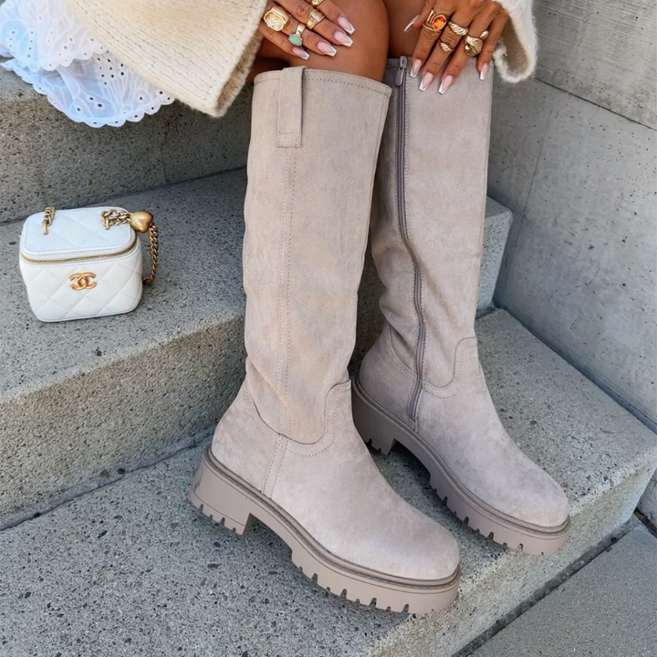 Roseline | Bottes hautes beiges à semelle épaisse