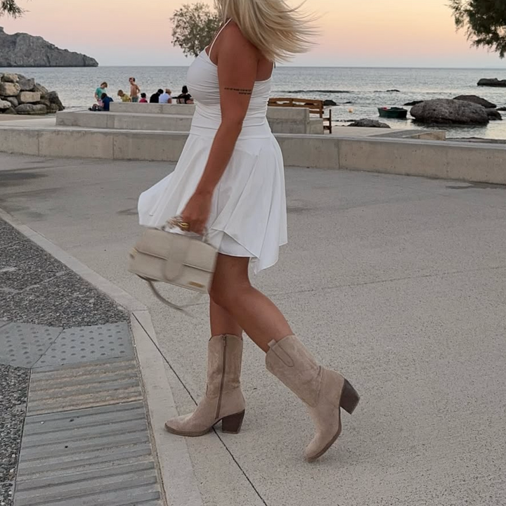 Dorothée | Bottes western mi-mollet beiges
