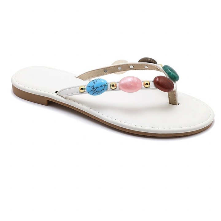 Diane | Tongs blanches à pierres colorées