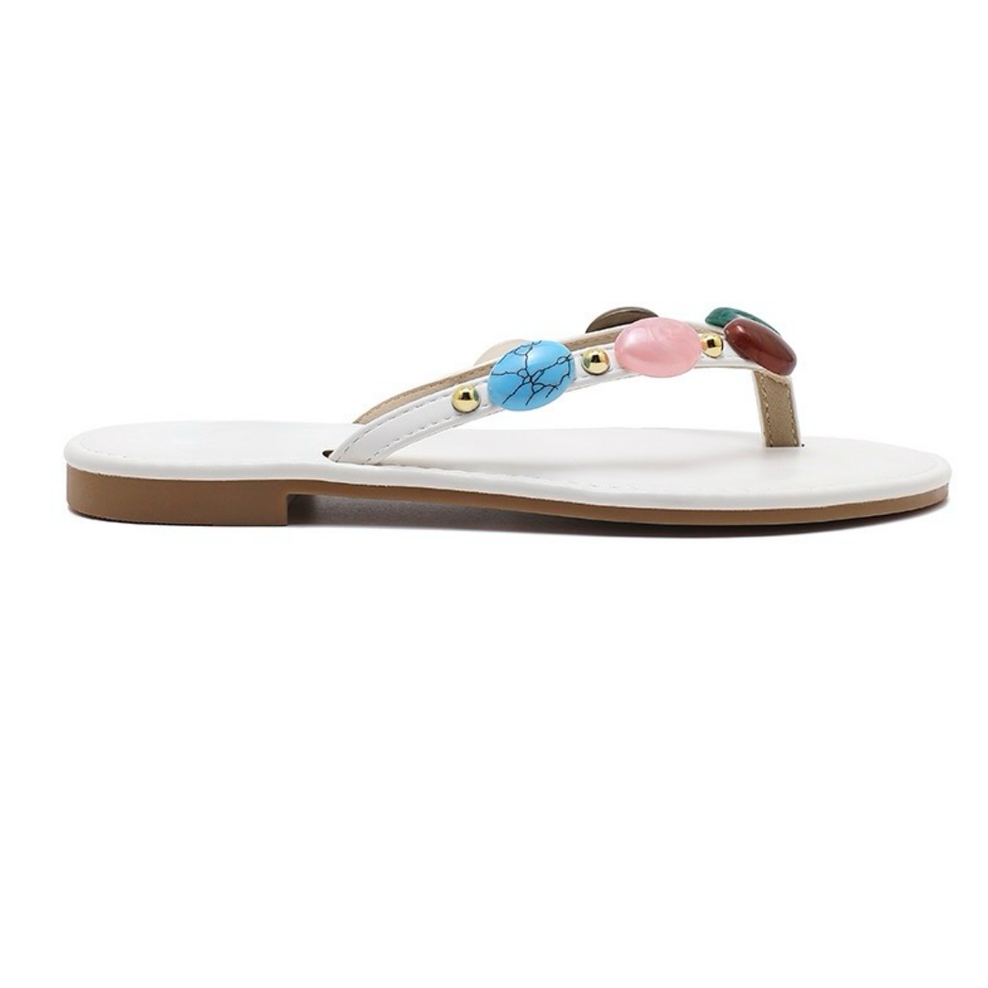 Diane | Tongs blanches à pierres colorées