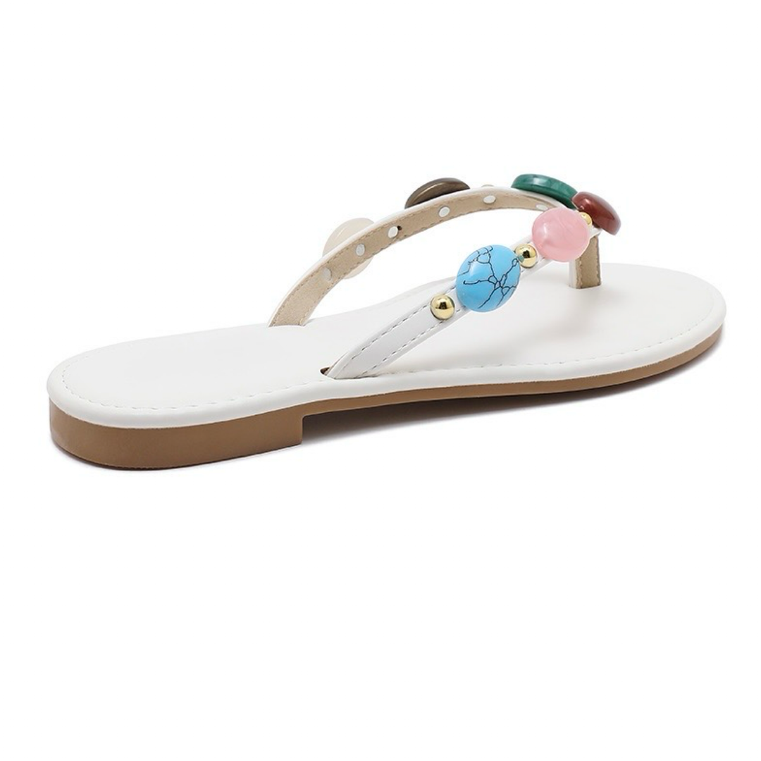 Diane | Tongs blanches à pierres colorées