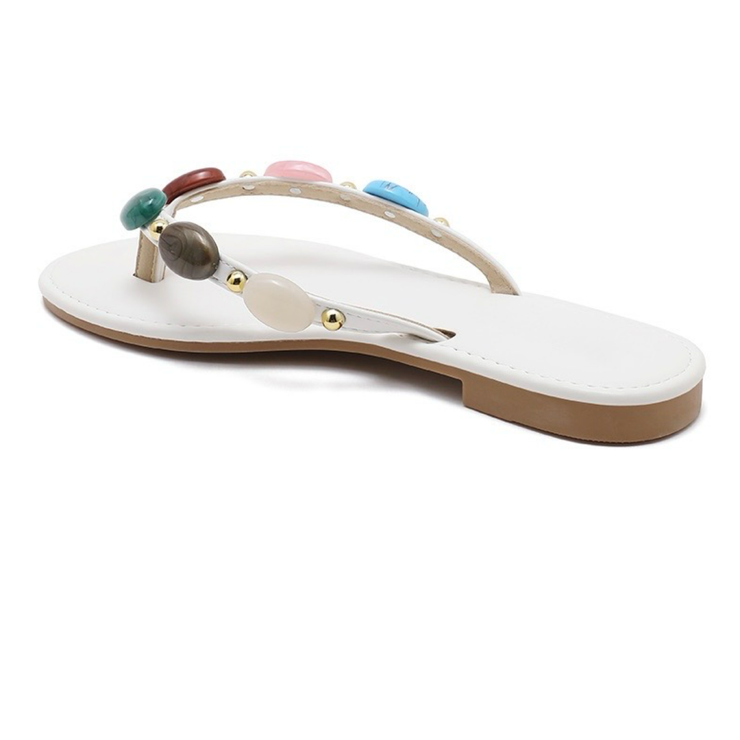 Diane | Tongs blanches à pierres colorées
