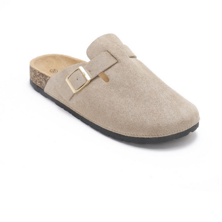 Héloïse | Mules en daim beiges à boucle