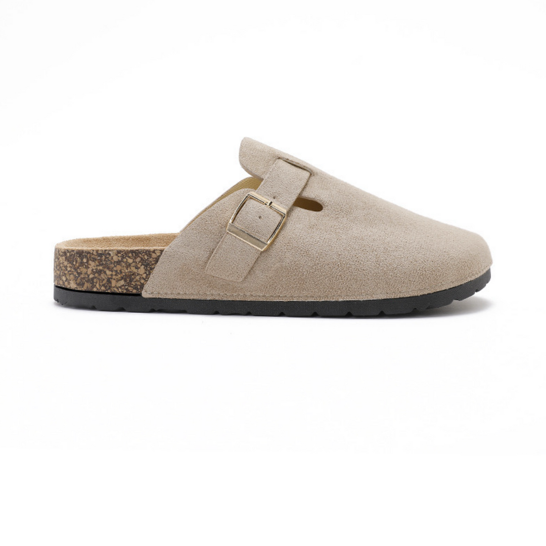 Héloïse | Mules en daim beiges à boucle