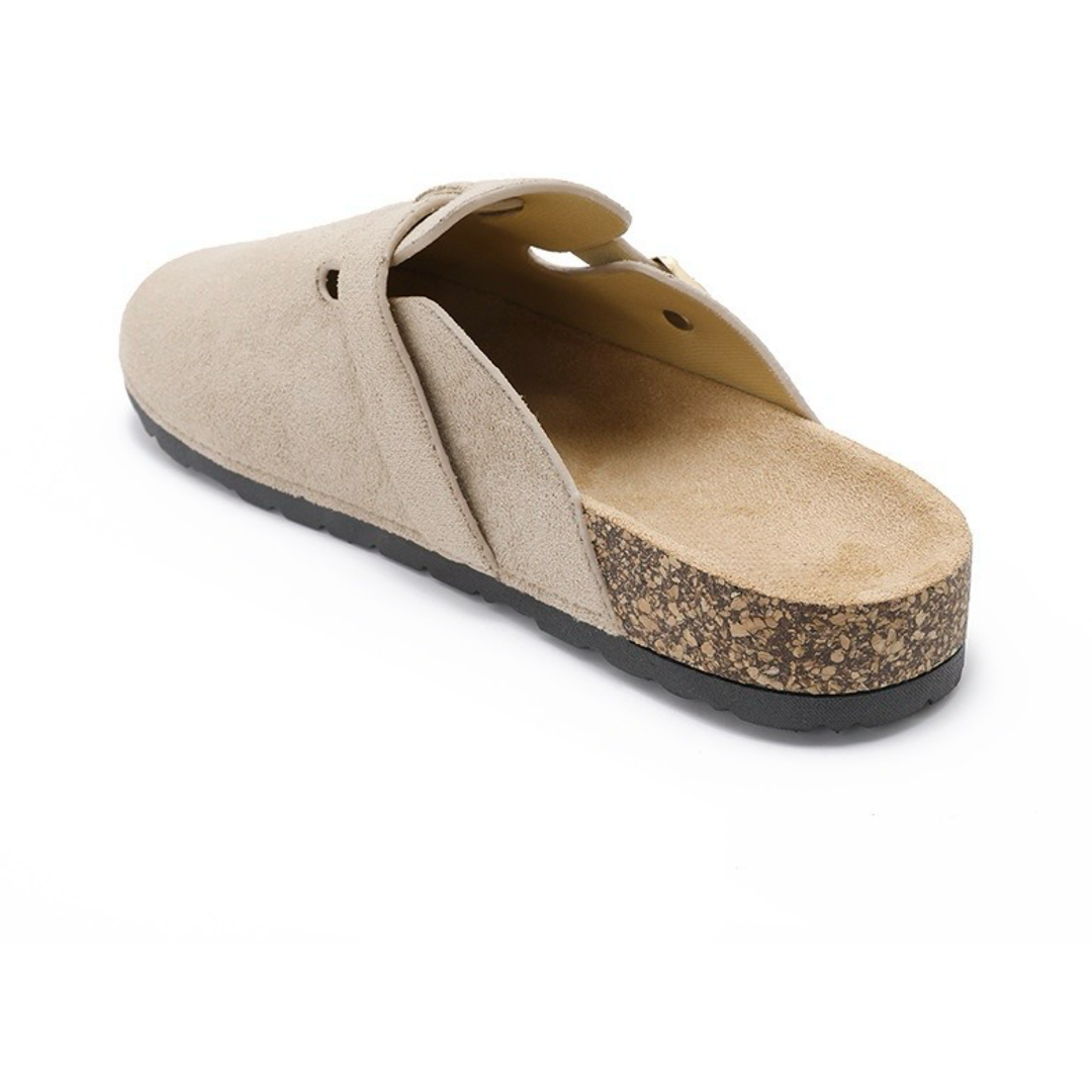 Héloïse | Mules en daim beiges à boucle