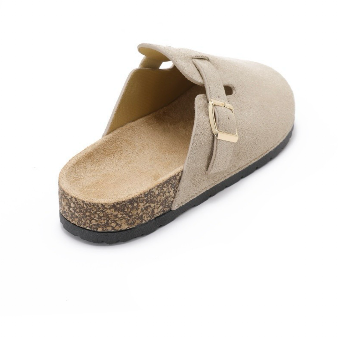 Héloïse | Mules en daim beiges à boucle