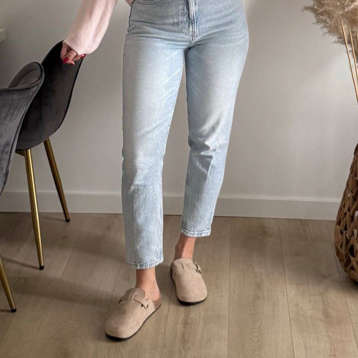 Héloïse | Mules en daim beiges à boucle