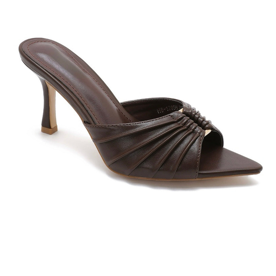 Sylvie | Mules pointues marron à talon aiguille