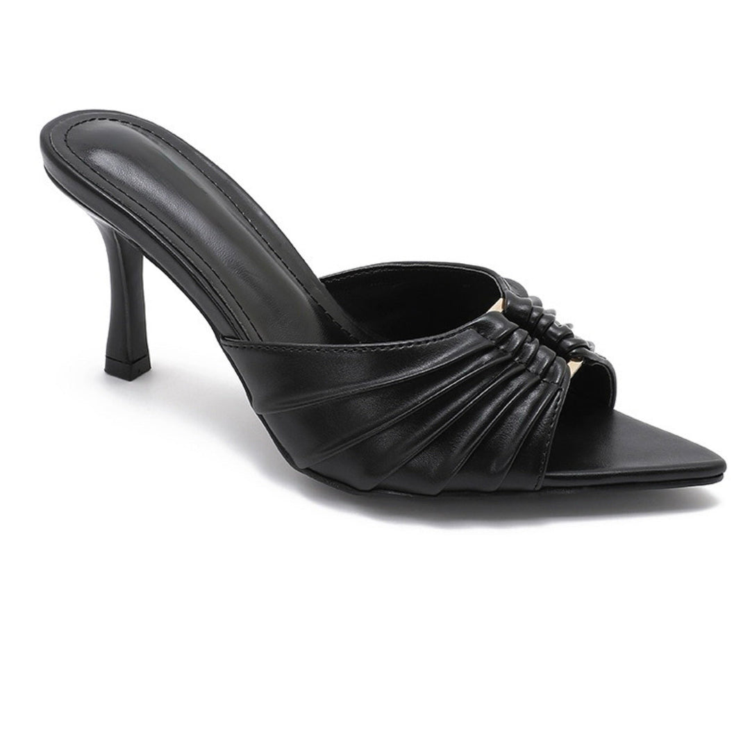 Yvette | Mules pointues noires à talon aiguille