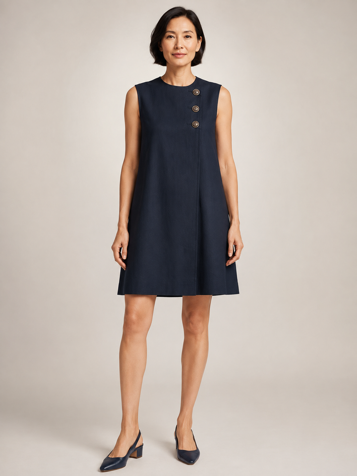 Inès | Robe courte sans manches à boutons asymétriques