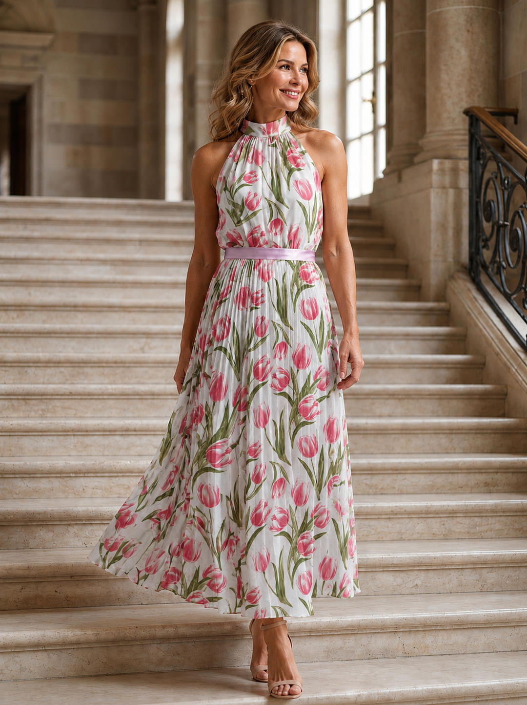 Iris — Robe longue dos nu plissée à tulipes