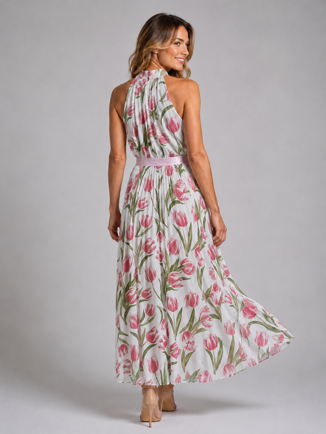 Iris — Robe longue dos nu plissée à tulipes